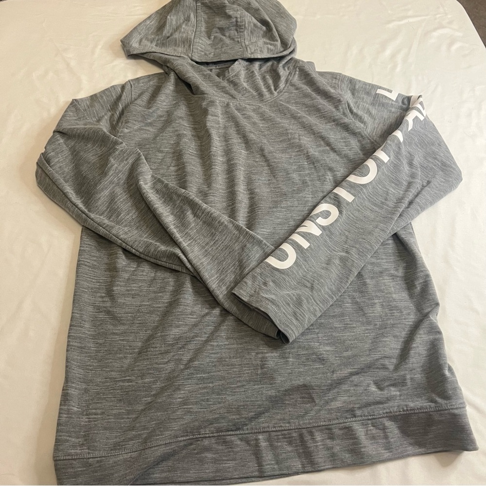 Athleta Girl Gray Hooded Athletic Pullover Size XL 14 Logo Sleeve